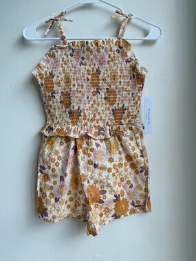 TAHARI Girl Floral One Piece Romper Girls Size 8 100% Cotton NEW